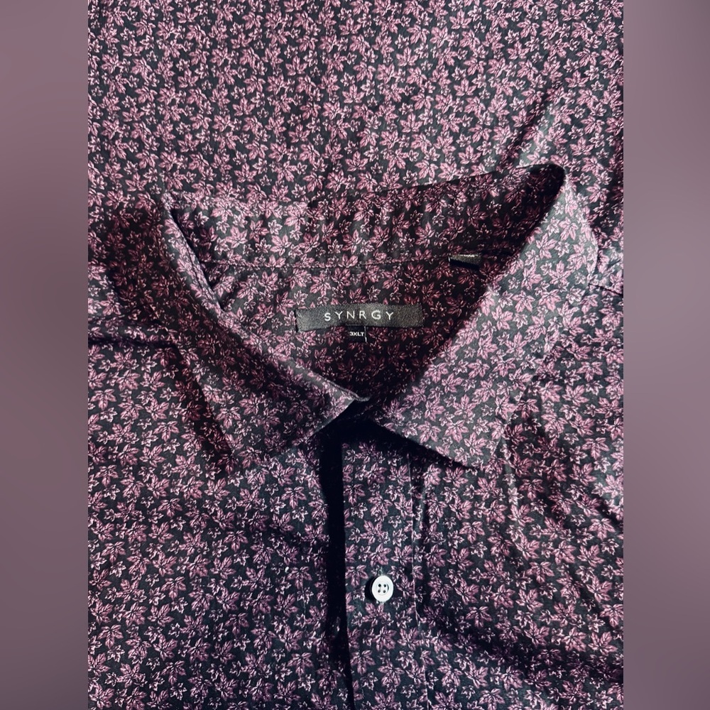 Synrgy Men's (Black-Deep Purple Floral Patterned) Short Sleeve ButtonUp (3XLT)